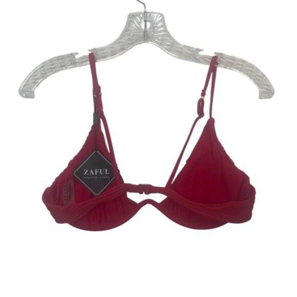 Zaful Padded Underwire Bikini Swim Top Womens Medium Red New Textured - Picture 2 of 7